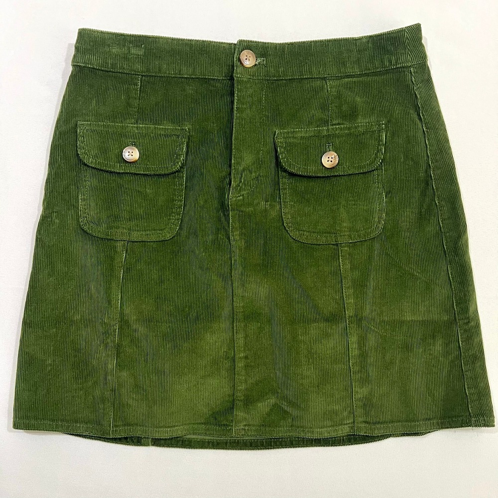 J.Crew Factory NWT Corduroy Patch Pocket Mini Skirt Womens 2 Olive Green Pine